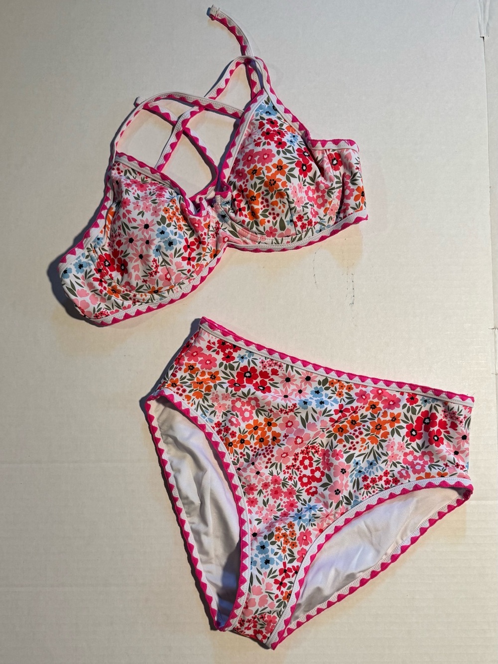 Cupshe Pink Floral Girls Two-Piece Bikini Set